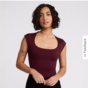 Express Body Contour Scoop Neck Cap Sleeve Thong Bodysuit